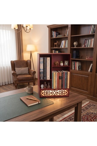 Işıklı Metal Masa Düzenleyici Masaüstü Kitaplık Minimalist Kitap Tutucu Kırmıızı