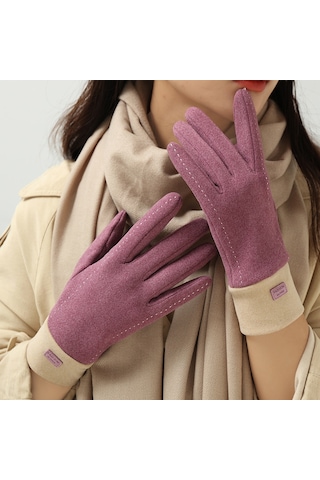 Cbtx Dokunmatik Özellikli Şık Mode Kadife Sıcak Soğuk Dayanıklı Kadın Eldiven Mor