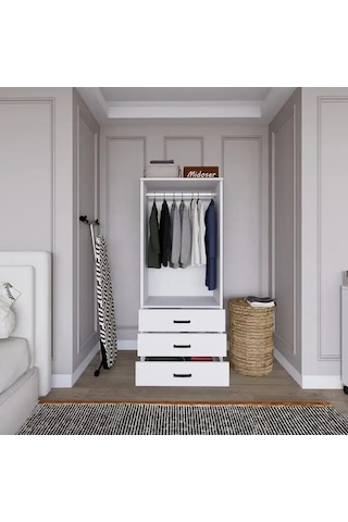 Easy Mat Beyaz 2 Kapılı 3 Çekmeceli Gardırop Beyaz