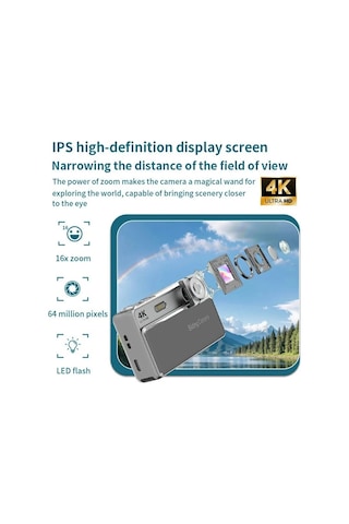 Dijital Kamera 4k Hd 48mp 16x Zoom Flaşlı Kayar Retro Video Kamera 2.8 Ekran 64gb Sd Kart li
