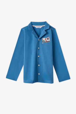 Penti Erkek Çocuk Mavi Book Lovers Ekoseli Pamuklu Uzun Kollu Gömlek Pantolon Pijama Takımı Bl97