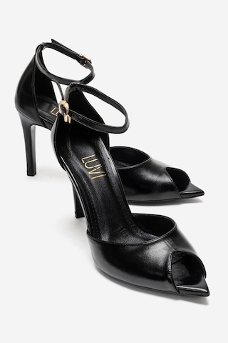 Luvishoes Dona Siyah Cilt Kadın İnce Topuklu Ayakkabı