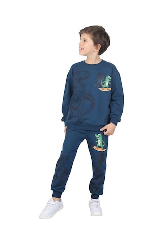 Erdem Kıds Erkek Çocuk Dinozor Baskılı Pijama Takımı İki İplik Eşofman Takımı Okul İkili Takım Parlament Mavi Parlament Mavi