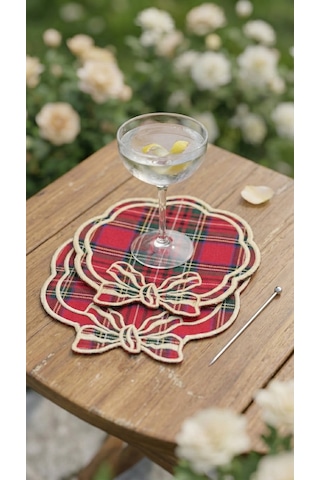 Tartan Rouge Bow Kokteyl Peçetesi