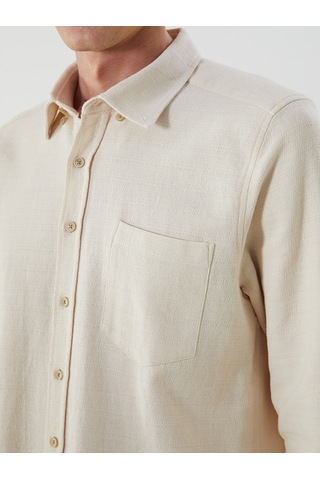 Lcwaıkıkı Classic Ekru Slim Fit Uzun Kollu Armürlü Erkek Gömlek