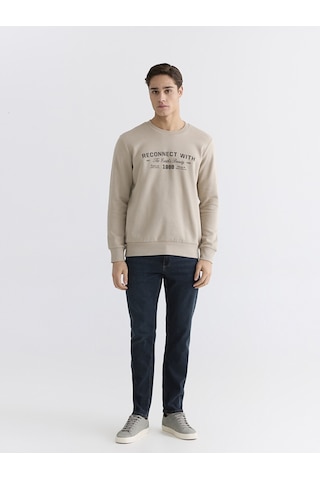 Lcwaıkıkı Classic Bej Bisiklet Yaka Erkek Kalın Sweatshirt