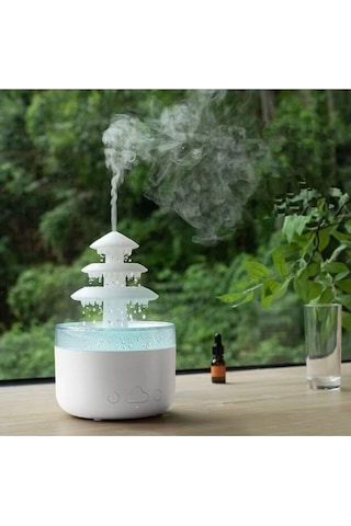 3 Katlı Şelale Yağmur Tasarımlı Ultrasonik Aroma Difüzör 6 Renk Led Işıklı Hava Nemlendirici