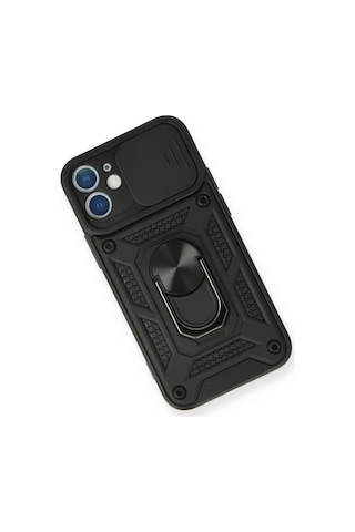 Apple Uyumlu iPhone 12 Mini Kılıf Pars Lens Yüzüklü Silikon Siyah\