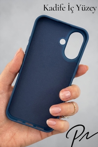 Iphone 16 Uyumlu Kılıf Logolu Lansman Soft Yumuşak Içi Kadife Silikon Kapak Lacivert