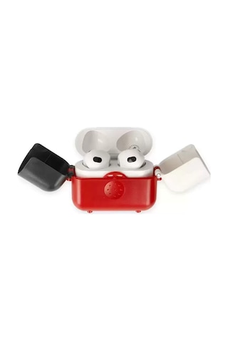Newface Apple Airpods uyumlu3 3.nesil Basmalı Kılıf - Kırmızı-siyah-beyaz Çok Renkli