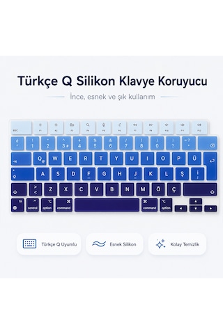 Macbook Air 13.6 İnç M2 M3 M4 M5 A2681 A3113 A3240 A3449 Uyumlu Türkçe Q Klavye Koruyucu Mavi Ombre Diğer
