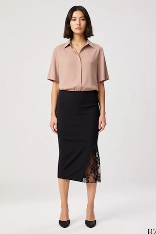 Benerly Kadın Midi Kalem Kesim Dantel Detaylı Esnek Örme Etek L Beden Rah Siyah