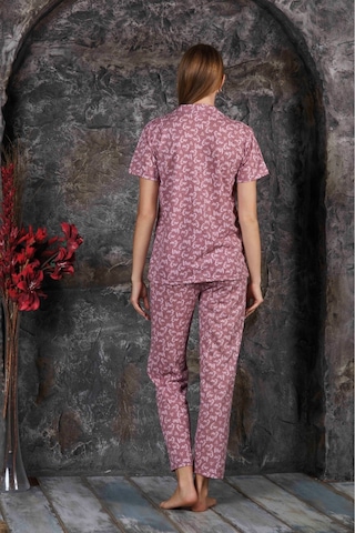 Yazlık Çiçekli Pembe Kısa Kol Pijama Takımı Yeni Sezon SOMON