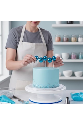 Disko Top Mavi Pasta Ve Tatlı Üzeri Dekoratif Süs 12 Li Set