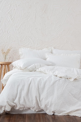 Ecocotton Ayda Çift Kişilik Nevresim Takımı %100 Organik Pamuk Dokuma Krem 200x220 Cm-1492 Krem