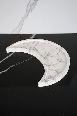 Mermer Desenli Beton Sunum Tepsisi Hilal Şeklinde Servis Sunum Tabağı Sunumluk