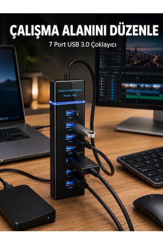 7 Girişli Usb 3.0 Hub 5gbps Led Göstergeli Usb Çoğaltıcı - Bayi Depom ...