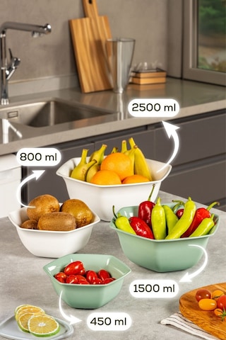 Vienev 4lü Altıgen Kase Seti Beyaz-yeşil