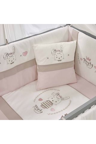 Meltem Kids Mondo Sallanır Ahşap Anne Yanı Beşik - 60x120 CM ( Gri - Pretty) Pembe