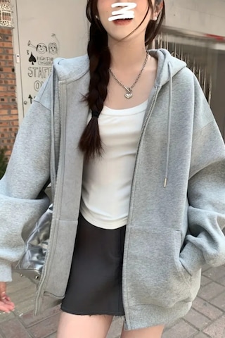 Cool Tarz Unisex Gri Fermuar Kapüşonlu Sweatshirt Gri Gri