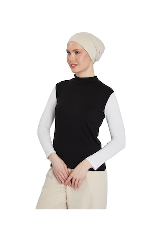 Organik Kolsuz Balıkçı Yaka Likralı Kadın Sıfır Kol Body Siyah