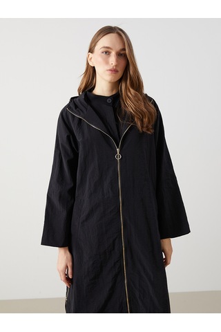 Lcwaıkıkı Classic Siyah Kapüşonlu Düz Oversize Kadın Tunik