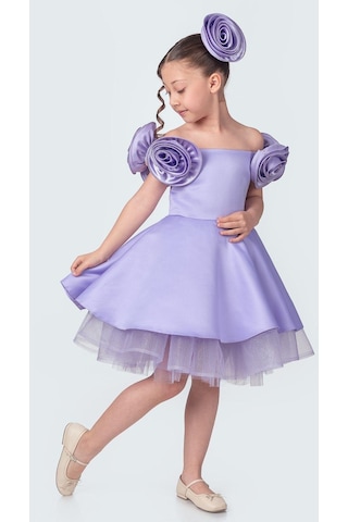 Mnk Baby & Kids Fanari Krep Saten Gren Destekli Kız Abiye M00735 Mor