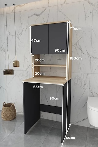 %100 Mdf Çamaşir Makinesi Dolabi Lefkas Antrasit - Meşe