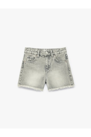 Koton Cepli Bol Kesim Püsküllü Paça Pamuklu Jean Şort Gri 6skg40043ad