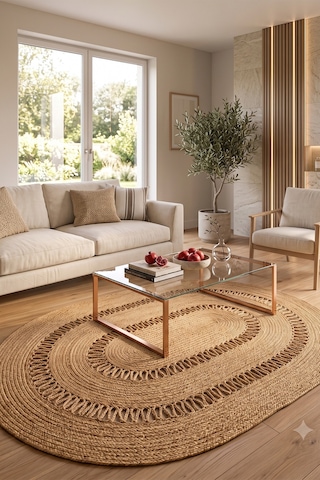 Jüt Hasır Oval Kilim Dekoratif Örgü Model Halı Salon Oturma Odası Mutfak Koridor Yatak Odası Banyo Balkon Yolluk Bohem Ev Dekoru 221hasırbambu 221hasırbambu