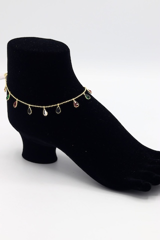 Sıra Taşlı Damla Model Gold Renk 925 Ayar Gümüş Kadın Halhal 201025738 Altın