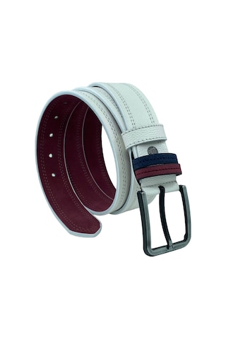 Süzer Deri Beyaz Suni Deri Çift Dikişli Model 4 Cm.lik Unisex Spor Kemer Beyaz