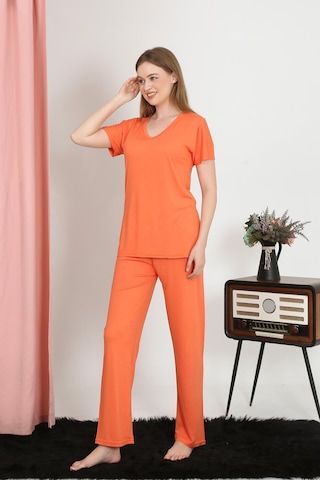 Akbeniz Kadın Kısa Kol Pamuk Penye Pijama Takım Turuncu 4213-turuncu Turuncu