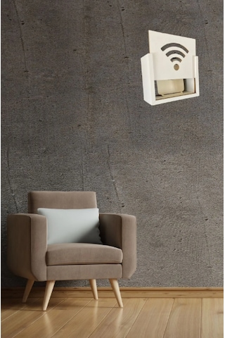 Duvar Düzenleyici Ahşap Dekoratif Beyaz Wifi Kutusu