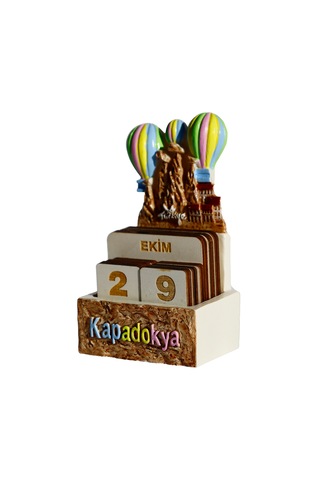 Kapadokya Temalı Türkçe Blok Takvim Balon Ve Peribacası Dekor Renkli Masa Üstü Sonsuz Takvim Hediyelik Biblo