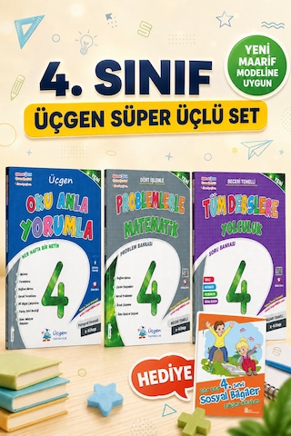 Üçgen 4. Sınıf Süper Üçlü - Tüm Derslere Yolculuk + Problemler + Oku Anla + Hediye Sosyal Çalışma Yapr