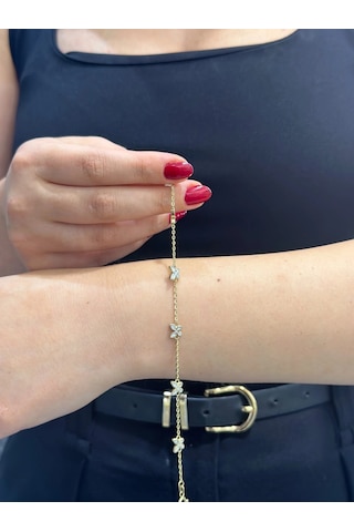 14 Ayar Altın Çiçek Desenli Hediyelik Minimal Bileklik 1325 Çok Renkli