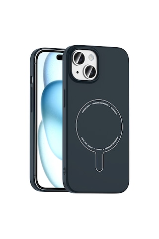 iPhone Uyumlu 15 Kılıf M-safe Şarj Özellikli Kamera Korumalı Frm Elio Sert Pc Kapak - Lacivert