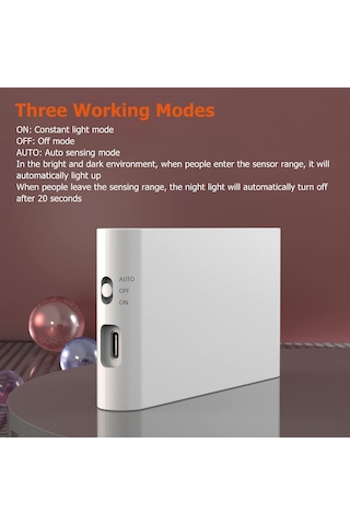 Hareket Sensörü Gece Işığı, C Şarj Çift Taraflı Manyetik Led Beyaz