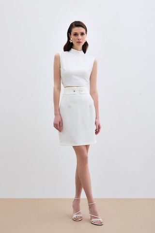 Sateen Çıt Aksesuarlı Mini Etek - Ekru-134900 Ekru
