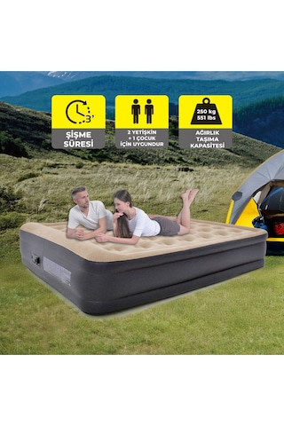 Terravıta Queen Size Yüksek Şişme Yatak Kendinden Elektrikli 203 x 157 x 47 CM 24042 Lacivert