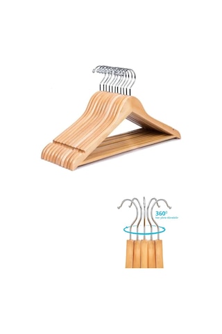 Ahşap Kıyafet ve Elbise Askısı Cilalı 6 Adet Ahşap