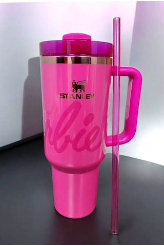 Stanley X Barbie Quencher Tumbler Pipetli Termos Bardak 40 Oz 1.18 L Pembe Koyu Pembe