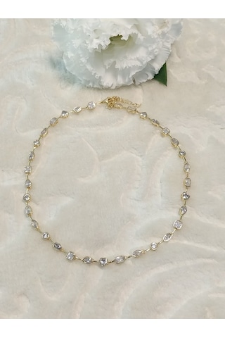 Canka Altın Kaplama Taşlı İthal Choker Tasma Gümüş Kolye