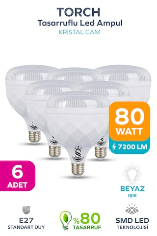 80w Kristal Tasarruflu E27 Beyaz Işık Torch Led Ampul-1-2-4-6-8-10 Adettir 6 Adet