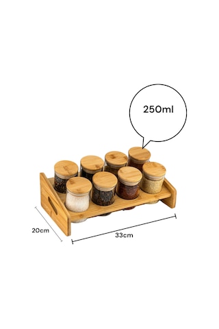 Bambu 9 Parça Tek Katlı Standlı Baharatlık Seti Sarı