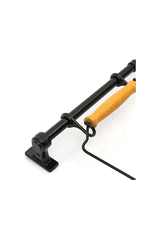 Ferforje Sepet - Duvar Rayı Askılık Mutfak Askısı Sepetli Ahşap Düzenleyici / Siyah