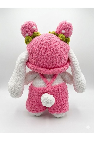 Premium El Örgüsü Sevimli Pembe Tavşan Kadife Dokulu Amigurumi Bebek Ve Hediye Oyuncak Beyaz - Pembe