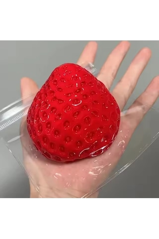 Çilek Sukuşi Yumoş Jel Stres Oyuncağı Çilek Squishy Elastik Kedi Patisi Taba