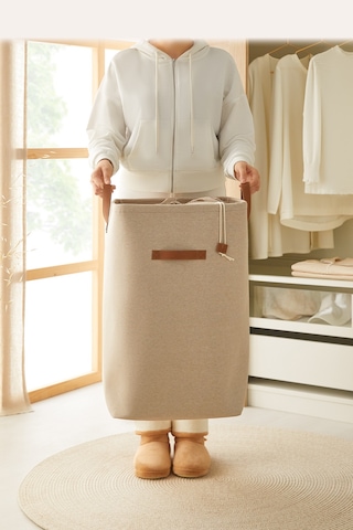 Ocean Home Textile Ağzı Büzgülü Bej Renk Çamaşır Sepeti 36 x 36 x 57 cm